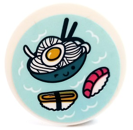 Tile, Round 3 x 3 with Sushi, Ramen Noodles and Chopsticks in Bowl on Light Aqua Background Pattern (Sticker) - Set 41450