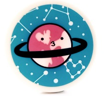 Tile, Round 3 x 3 with Planet with Face, Black Ring and Star Constellations on Medium Azure Background Pattern (Sticker) - Set 41450