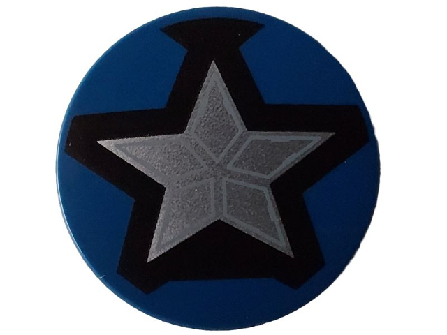 Tile, Round 3 x 3 with Silver Captain America Star on Black Background Pattern