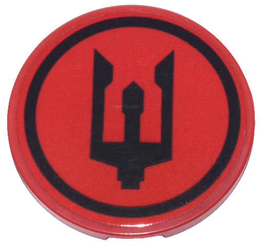 Tile, Round 3 x 3 with Black Atlantis Trident and Circle Pattern (Sticker) - Set 71799