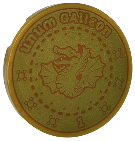 Tile, Round 3 x 3 with Dark Orange Dragon, 'Unum Galleon', Number 1 and Dashed Circles Pattern