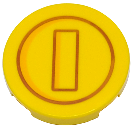 Tile, Round 3 x 3 with Dark Orange Circle and Rectangle with Bright Light Orange Highlights Pattern (Super Mario Coin)
