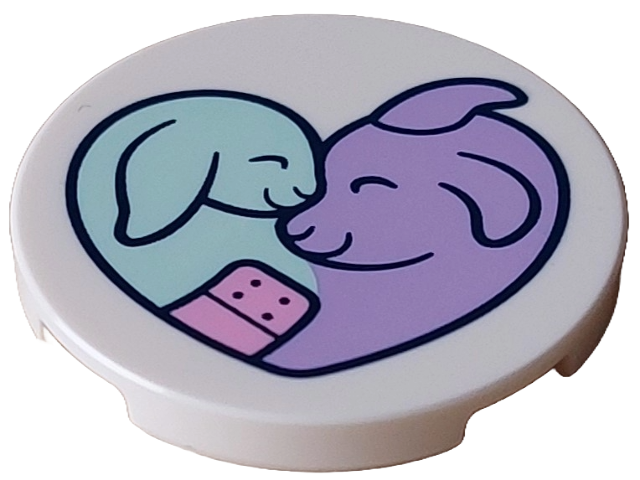 Tile, Round 3 x 3 with Medium Lavender Goat, Light Aqua Baby and Bright Pink Bandage in Shape of Heart Pattern