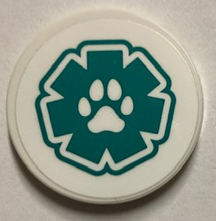 Tile, Round 3 x 3 with Paw Print on Dark Turquoise EMT Star of Life Pattern (Sticker) - Set 60380