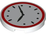 Tile, Round 3 x 3 with Clock Face with Red Border and Black Hands Pattern