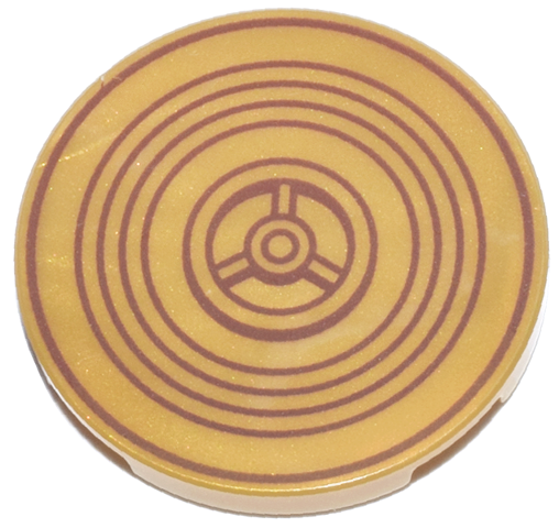Tile, Round 3 x 3 with Reddish Brown Concentric Circles and Gear Pattern