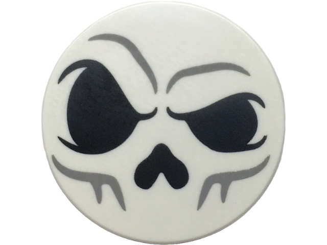 Tile, Round 3 x 3 with Skull with Black Eyes and Nose and Light Bluish Gray Contours Pattern (The Legend of Zelda Skulltula Face)
