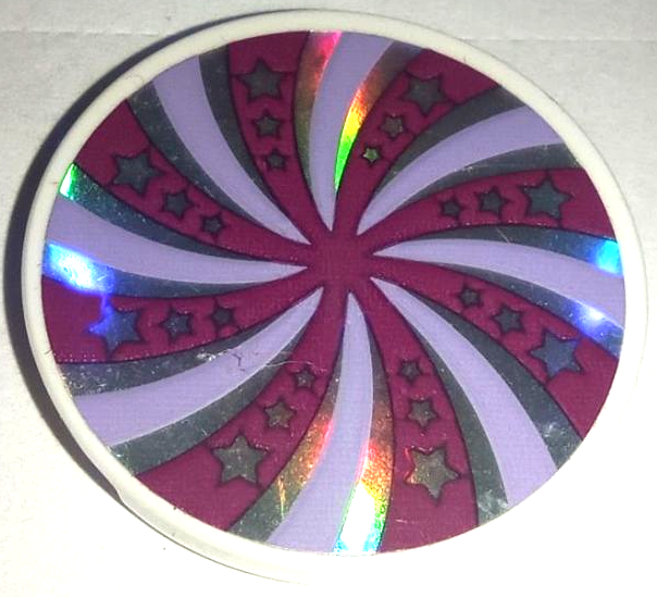 Tile, Round 3 x 3 with Magenta and Lavender Swirl and Stars on Iridescent Mirrored Background Pattern (Sticker) - Set 41686