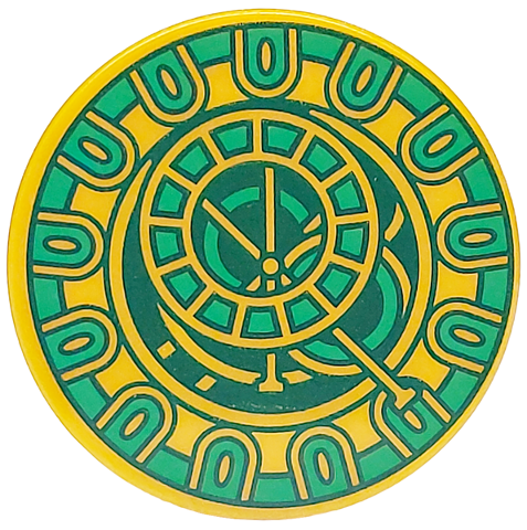 Tile, Round 3 x 3 with Clock Face with Green and Dark Green Rings Pattern