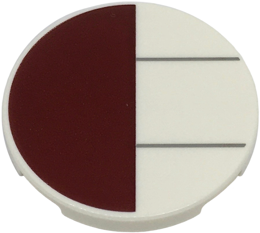 Tile, Round 3 x 3 with Dark Red Half Circle and Dark Bluish Gray Lines Pattern