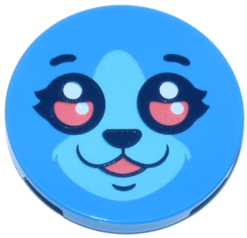 Tile, Round 3 x 3 with Dark Blue Eyebrows, Eyelashes, Nose and Chin Dimple, Coral Eyes with White Highlights, Medium Azure Muzzle Fur, Open Mouth Smile Pattern (Dreamzzz Bunchu Face)
