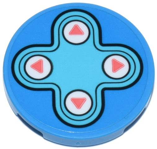 Tile, Round 3 x 3 with Medium Azure Game Controller Pad with White and Coral Arrow Direction Buttons Pattern (Sticker) - Set 71490
