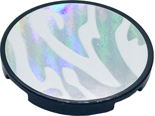 Tile, Round 3 x 3 with White and Iridescent Mirrored Planet Pattern (Sticker) - Set 41713