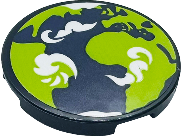 Tile, Round 3 x 3 with Lime and Dark Blue Earth and White Clouds Pattern (Sticker) - Set 41713