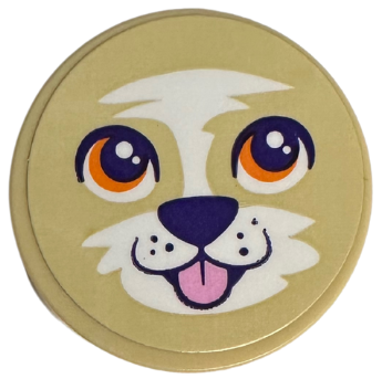 Tile, Round 3 x 3 with Dog Face with Orange Eyes, White Muzzle, Bright Pink Tongue Pattern (Sticker) - Set 41718