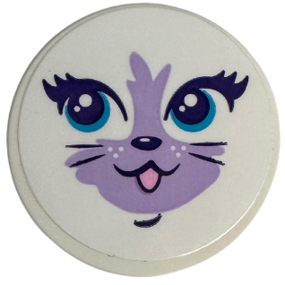 Tile, Round 3 x 3 with Cat Face with Dark Turqoise Eyes, Medium Lavender Muzzle, Bright Pink Tongue Pattern (Sticker) - Set 41718