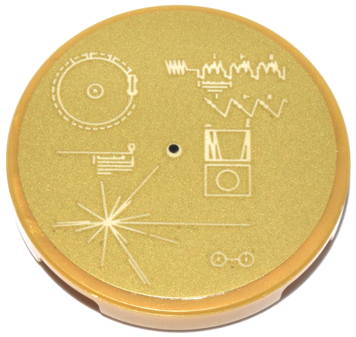 Tile, Round 3 x 3 with Voyager Golden Record Phonograph with Tan Scientific Symbols and Diagrams Pattern (Sticker) - Set 21355
