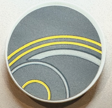 Tile, Round 3 x 3 with Yellow and Light Bluish Gray Curved Lines and Concentric Circles on Dark Bluish Gray Background Pattern 1 (Sticker) - Set 76156