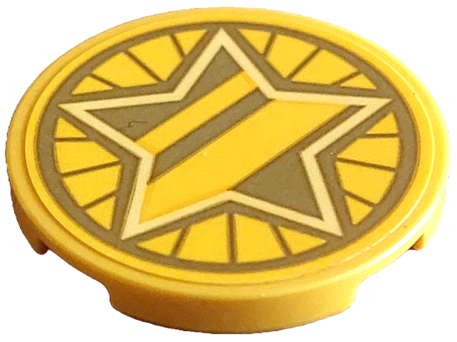 Tile, Round 3 x 3 with Gold Dalmatian Dog Tag with Diagonal Stripes and Bright Light Yellow Star Pattern (Sticker) - Set 43269