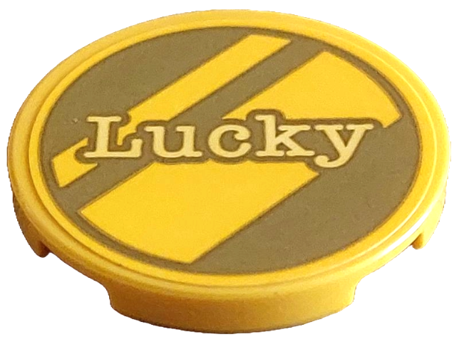 Tile, Round 3 x 3 with Gold Dalmatian Dog Tag with Diagonal Stripes and Bright Light Yellow 'Lucky' Pattern (Sticker) - Set 43269