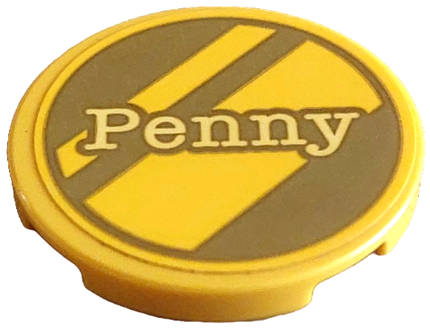Tile, Round 3 x 3 with Gold Dalmatian Dog Tag with Diagonal Stripes and Bright Light Yellow 'Penny' Pattern (Sticker) - Set 43269