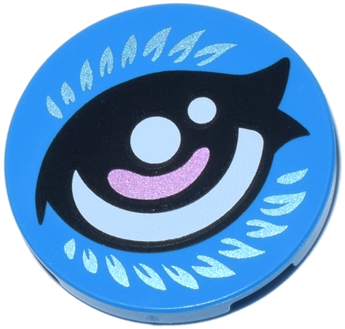Tile, Round 3 x 3 with Black Eye, White and Metallic Pink Pupil and Metallic Light Blue Feathers Pattern Model Left Side