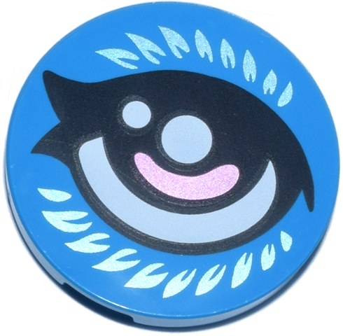 Tile, Round 3 x 3 with Black Eye, White and Metallic Pink Pupil and Metallic Light Blue Feathers Pattern Model Right Side
