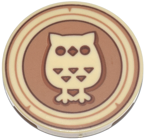 Tile, Round 3 x 3 with Owl and Dark Brown, Reddish Brown and Medium Nougat Circles Pattern