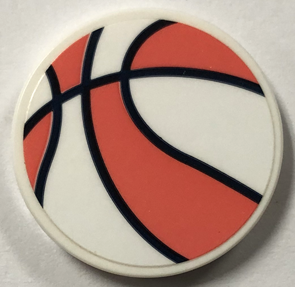 Tile, Round 3 x 3 with Dark Blue and Coral Basketball Pattern (Sticker) - Set 41744