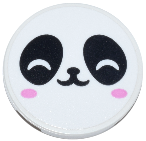 Tile, Round 3 x 3 with Panda Face, Black Eye Patches and Nose, Bright Pink Cheeks Pattern (Sticker) - Set 42648