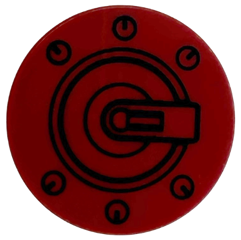 Tile, Round 3 x 3 with Black Mechanical Joint with Concentric Circles, Central Pivot Arm and Bolts Pattern