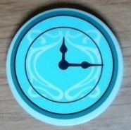 Tile, Round 3 x 3 with Clock, Dark Blue Hands, White Filigree on Light Aqua Face and Dark Turquoise Border Pattern (Sticker) - Set 41711