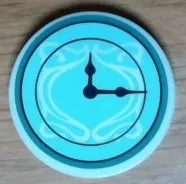 Tile, Round 3 x 3 with Clock, Dark Blue Hands, White Filigree on Light Aqua Face and Dark Turquoise Border Pattern (Sticker) - Set 41711
