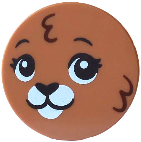 Tile, Round 3 x 3 with Bunny / Rabbit Face with Black and White Eyes, Nose, Mouth and Muzzle, Reddish Brown Fur Pattern