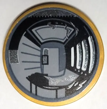 Tile, Round 3 x 3 with Convex Mirror with Black, Dark Bluish Gray, Light Bluish Gray and Silver Orient Express Train Carriage Pattern (Sticker) - Set 21344