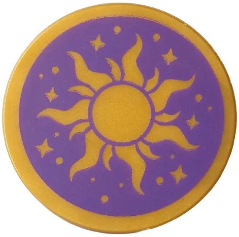 Tile, Round 3 x 3 with Gold Sun and Stars on Dark Purple Background Pattern