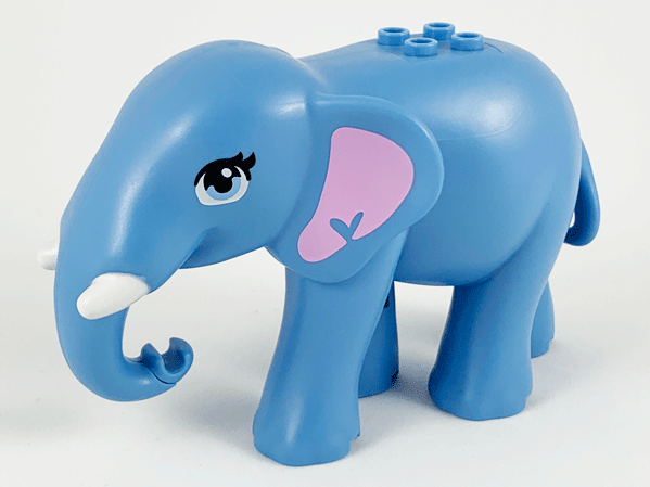 Elephant, Friends Style with Bright Light Blue Eyes with Eyelashes, Bright Pink Inner Ears and White Tusks Pattern