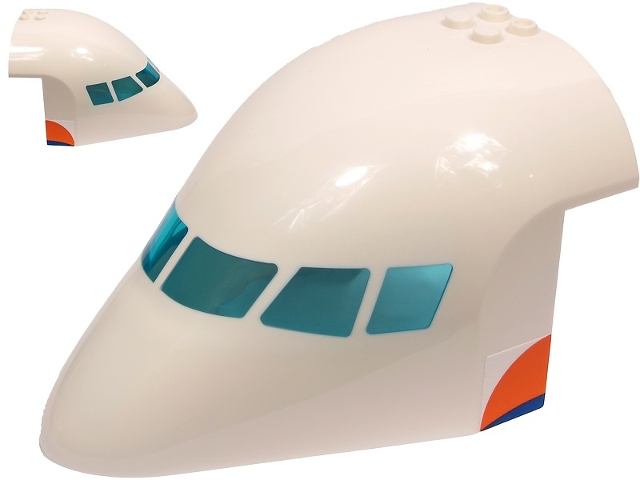 Aircraft Fuselage Forward Top Curved 8 x 12 x 6 with 6 Window Panes with Molded Trans-Light Blue Glass and Orange and Blue Stripes Pattern on Both Sides (Stickers) - Set 60262