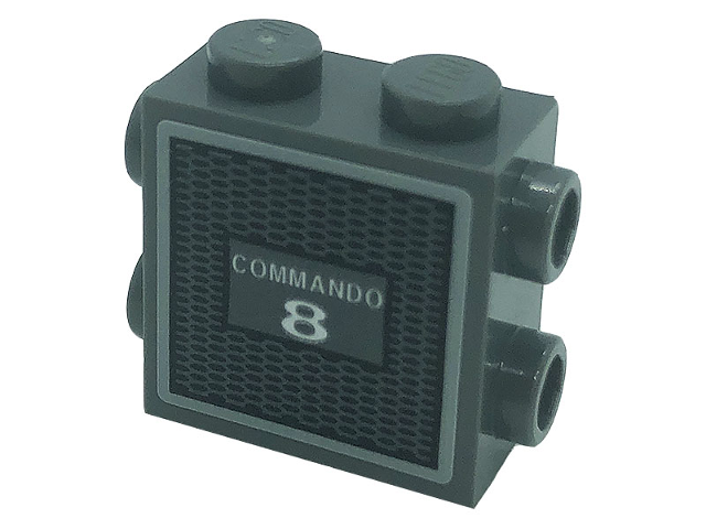 Brick, Modified 1 x 2 x 1 2/3 with Studs on Side and Ends with White 'COMMANDO 8' and Grille Pattern (Sticker) - Set 21328