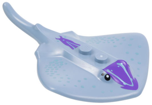 Ray / Stingray with 2 Studs with Black Eyes, Dark Purple Markings, and Metallic Light Blue Spots Pattern