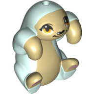 Sloth, Friends Style with Molded Tan Face, Stomach and Paws and Printed Bright Light Orange Eyes with Single Eyelashes, Black Nose, Light Aqua Eye Patches and Muzzle, Bright Pink Paw Pads Pattern