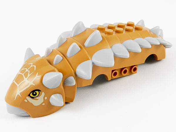 Dinosaur Body Ankylosaurus with Light Bluish Gray Beak and Spikes, Tan Markings and Yellow Eyes Pattern