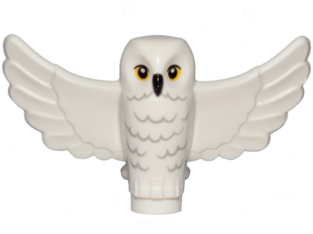 Owl, Spread Wings with Black Beak, Yellow Eyes, Light Bluish Gray Rippled Chest Feathers Pattern (HP Hedwig)