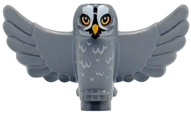 Owl, Spread Wings with Bright Light Orange Beak and Eyes, Black and White Face and Light Bluish Gray Rippled Chest Feathers Pattern (HP Errol)