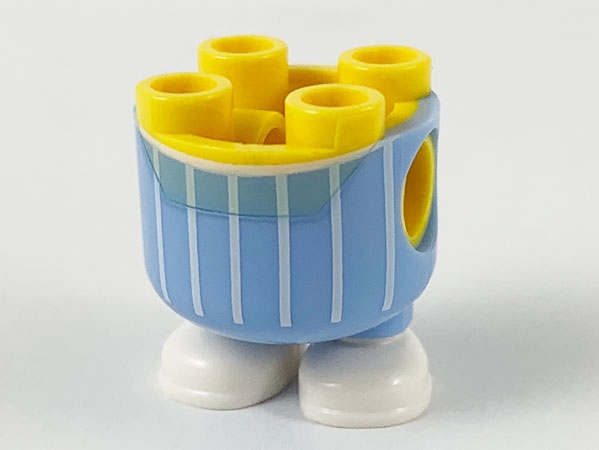 Lower Body, Rounded, Short Legs with Molded Bright Light Blue Pants and White Shoes and Printed White Stripes Pattern