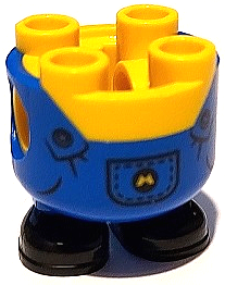 Lower Body, Rounded, Short Legs with Molded Blue Overalls and Black Shoes and Printed Black Buttons and Pocket with Yellow Minions Letter M Logo Pattern