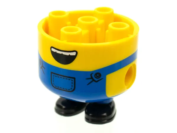 Lower Body, Rounded, Extra Wide, Short Legs with Blue Overalls, Black Shoes and Open Mouth With Grin Pattern