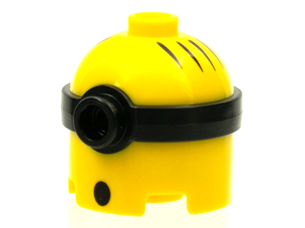 Minifigure, Head, Modified Minion, Tall with Molded Black Single Lens Goggles and Printed Hair and Round Mouth Pattern