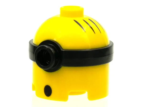 Minifigure, Head, Modified Minion, Tall with Molded Black Single Lens Goggles and Printed Hair and Round Mouth Pattern