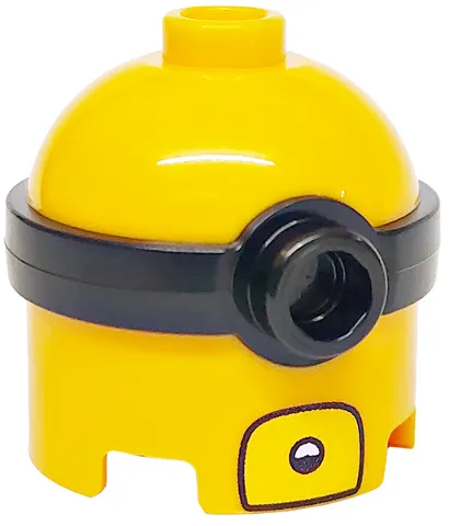 Minifigure, Head, Modified Minion, Tall with Molded Black Single Lens Goggles and Printed Open Yellow Mouth with White Teeth Pattern